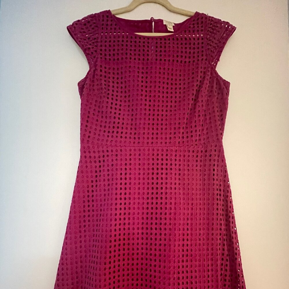 J Crew Bright Pink (Fuchsia) Eyelet, Fit and Flare Dress Size 10